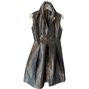 Valentina Kova SILK TAFFETA PEWTER FIT & FLARE MINI DRESS SZ 2 RT $1100